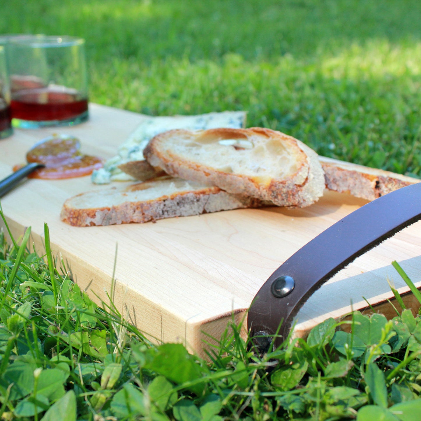 Maple Rectangle Serving Board with Double Leather Handles-24"x 9"