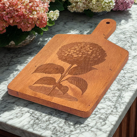 Artisan Maple Rectangle Handled Serving Board - Vintage Hydrangea