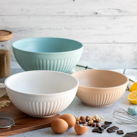 Prep & Serve Mixing Bowl-Tan, White and Turquoise (Set of 3)