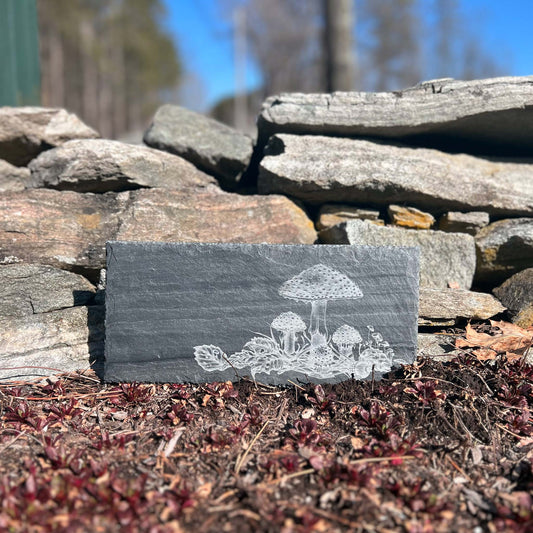 Laura Zindel Sm. Rectangle Slate Serving Board-Woodland Mushrooms