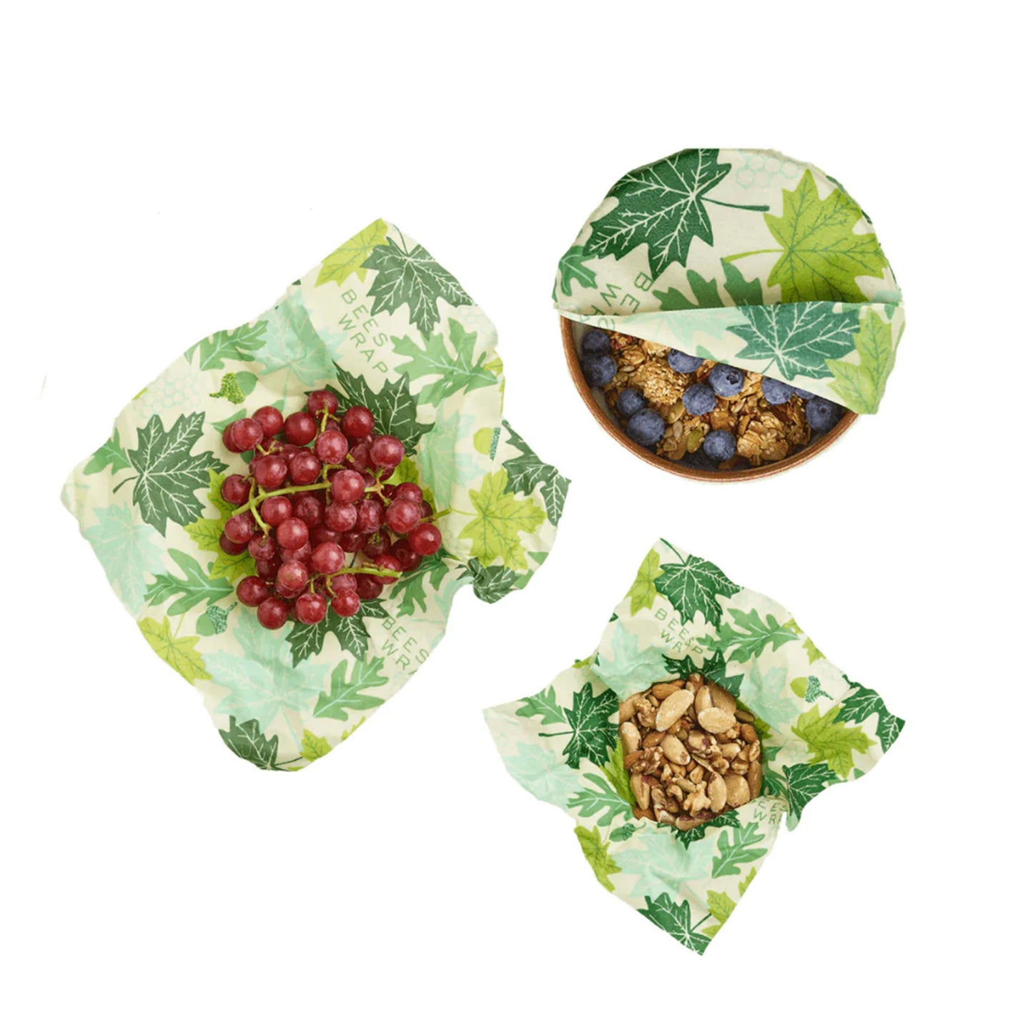Bees wrap 3 pack to wrap nuts, grapes and granola.