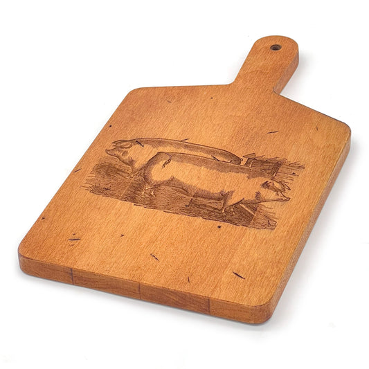 Artisan Maple Rectangle Handled Serving Board - Vintage Pigs