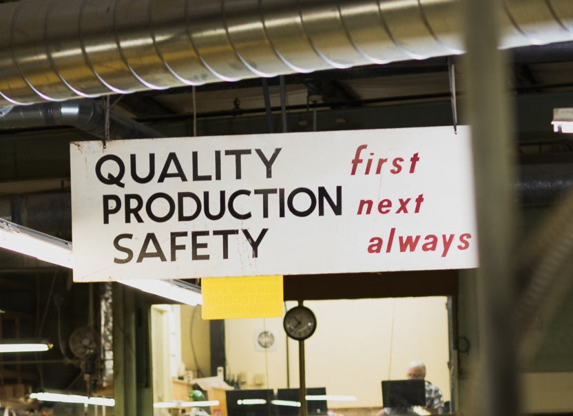 Quality, Production, Safety vintage sign