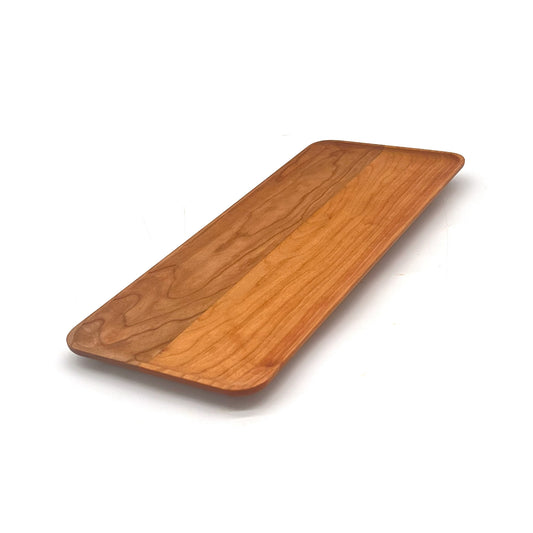 Cherry rectangle appetizer serving tray, 14"x8", on white background. 