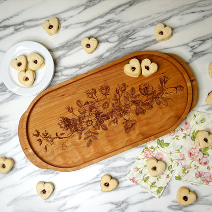 Cherry Oval Wooden Serving Tray-Wild Roses