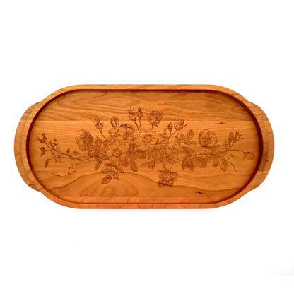 Cherry Oval Wooden Serving Tray-Wild Roses