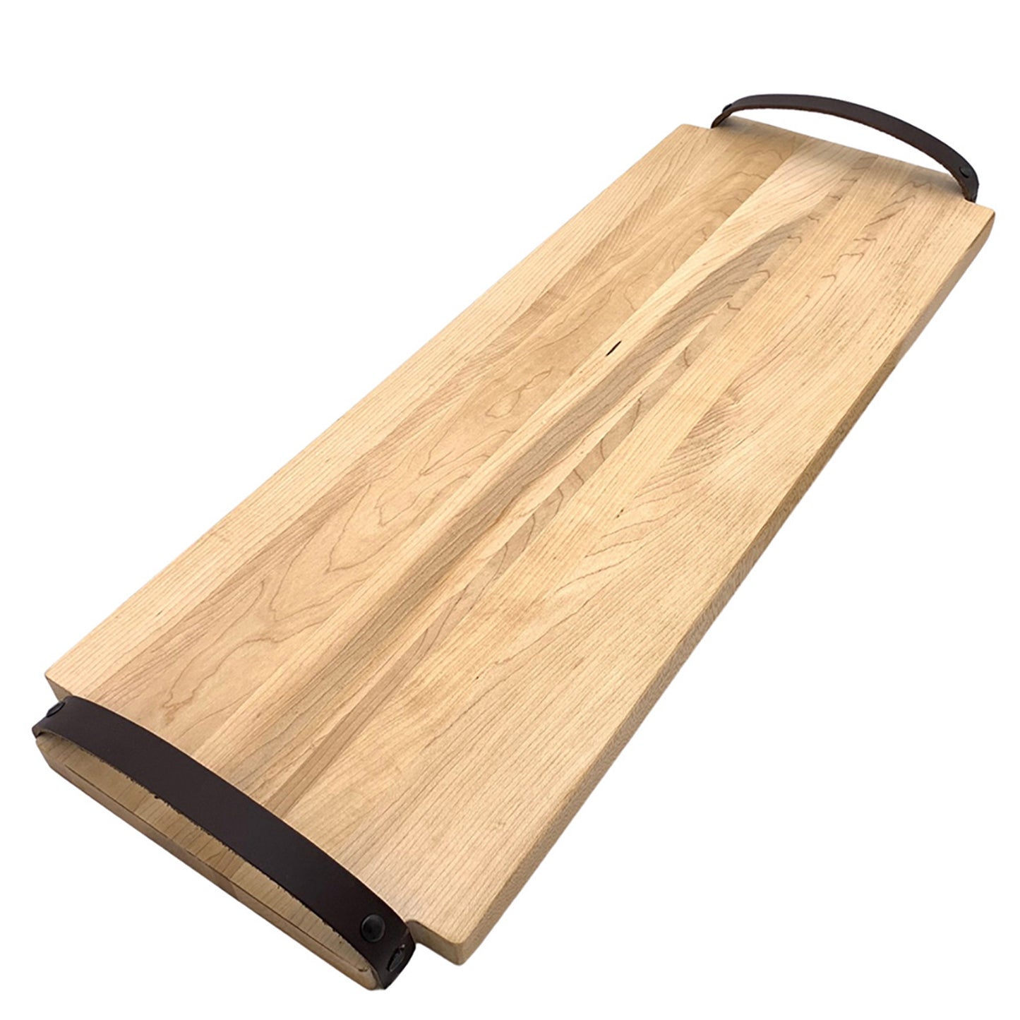 Maple Rectangle Serving Board with Double Leather Handles-24"x 9"