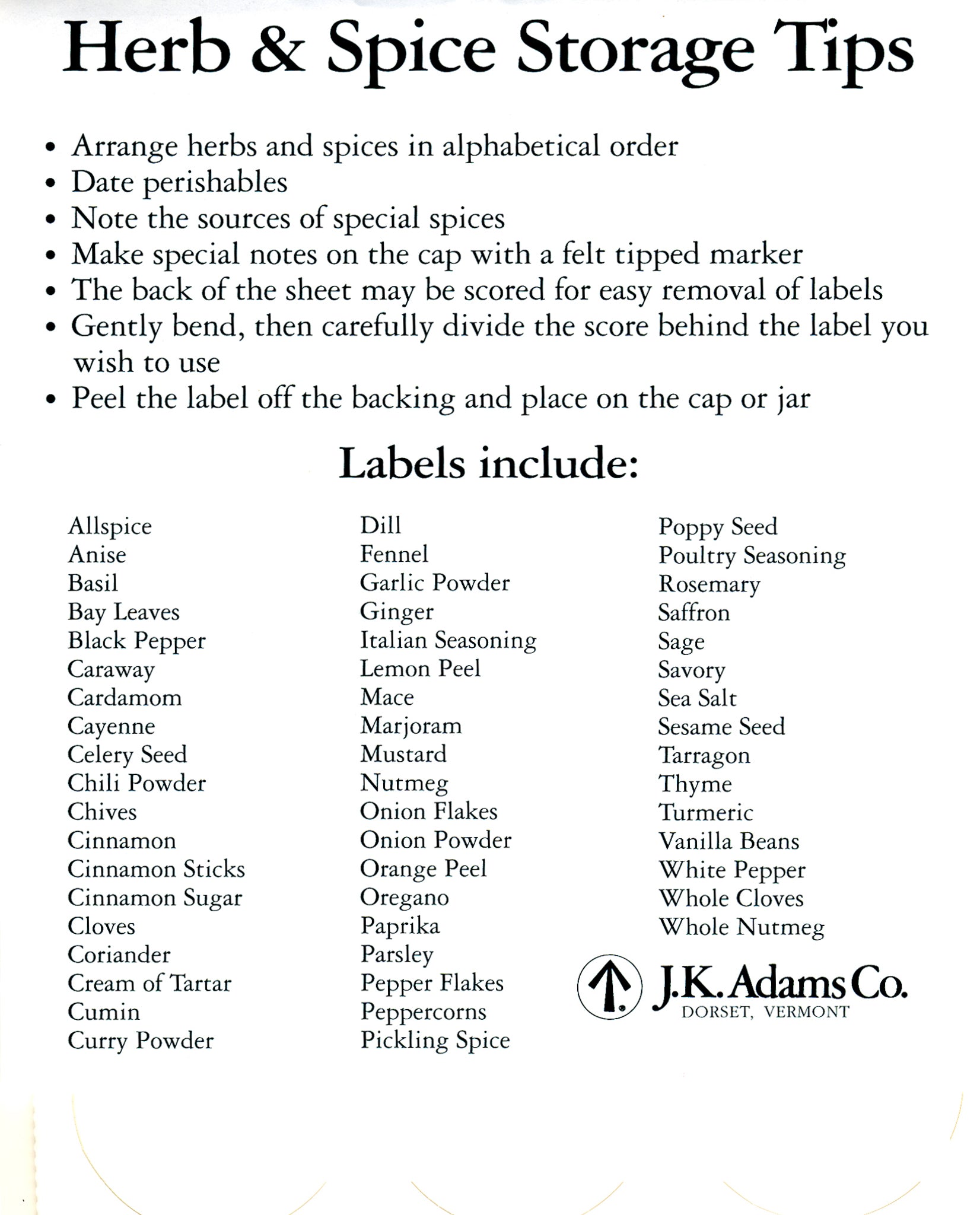 Spice Labels