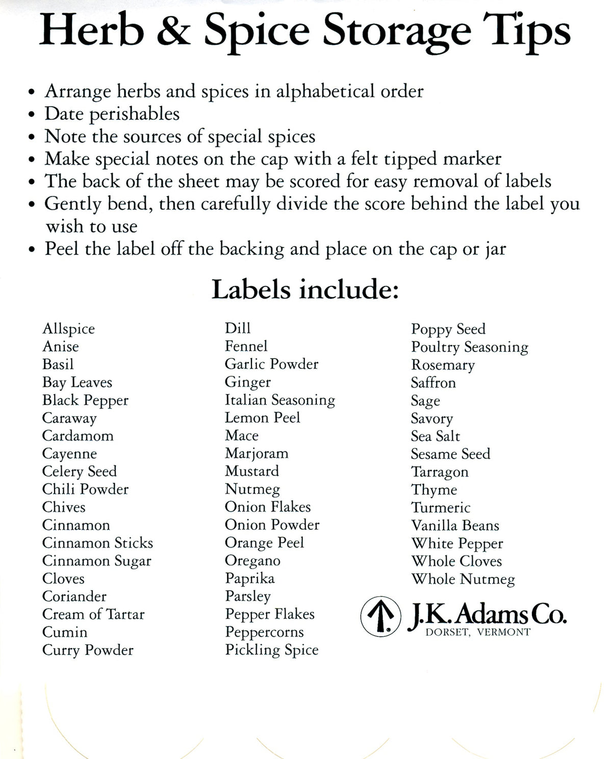 Spice Labels | JK Adams