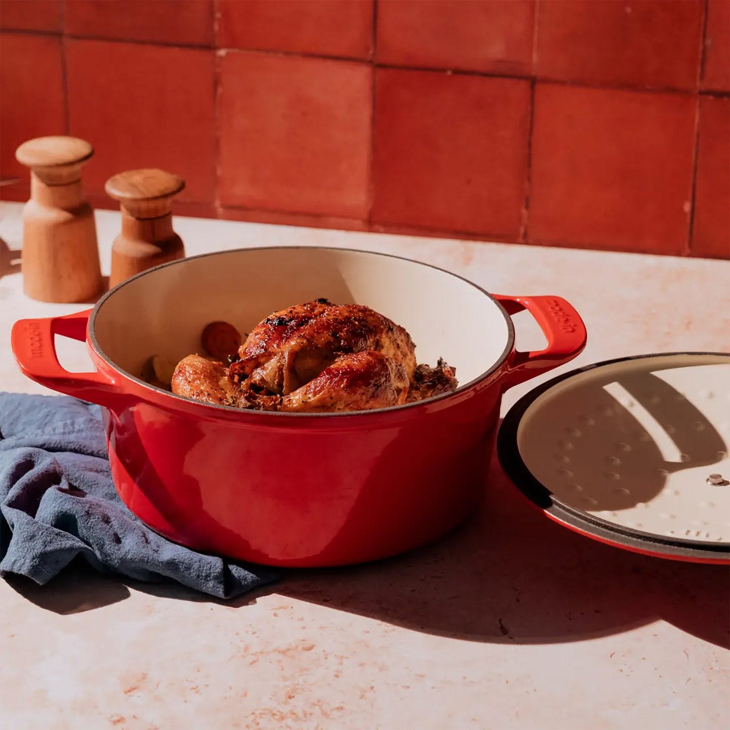 MADE IN Enameled Cast Iron 5.5 QT. Round Dutch Oven - Red