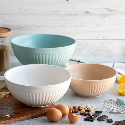 Prep & Serve Mixing Bowl-Tan, White and Turquoise (Set of 3)