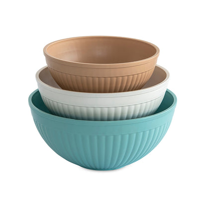 Prep & Serve Mixing Bowl-Tan, White and Turquoise (Set of 3)