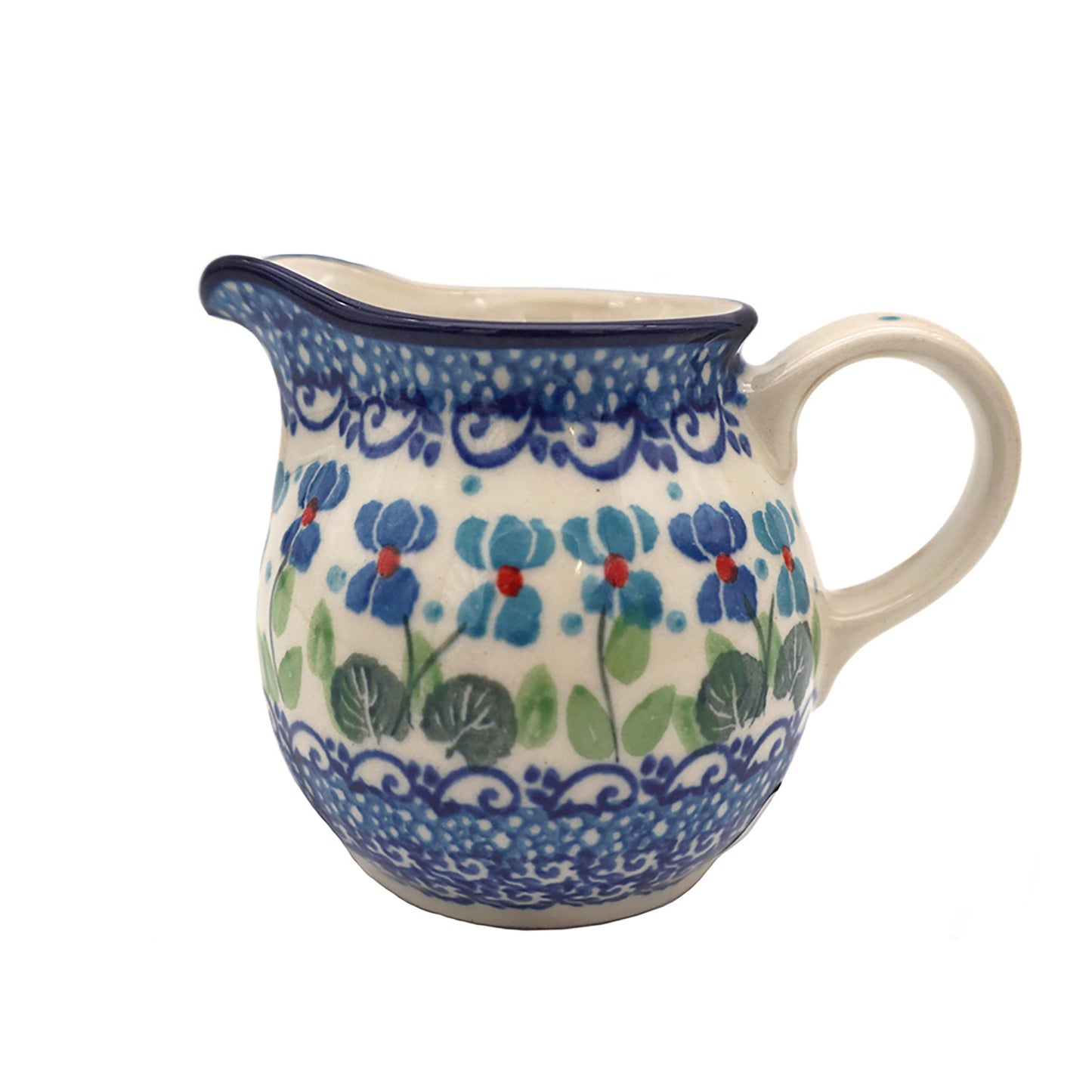 Polish Pottery Unikat Creamer-White Pansies