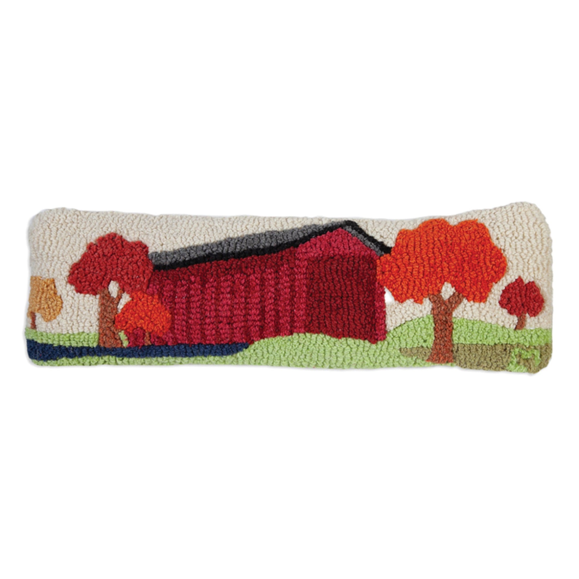 Covered Bridge Lumbar Hooked Wool Pillow