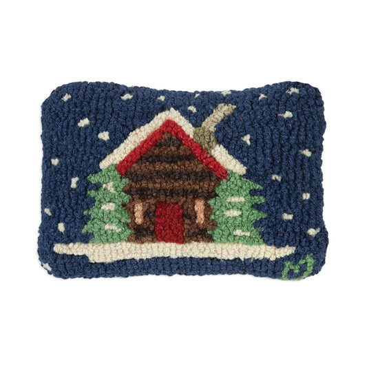 Cabin in the Snow Hooked Wool Pillow