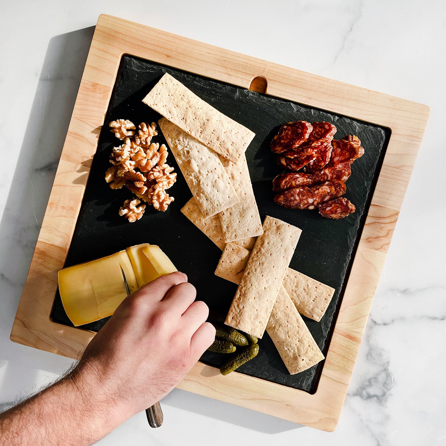 Maple Serving Tray with Slate Insert-14 3/4" x 14 3/4"