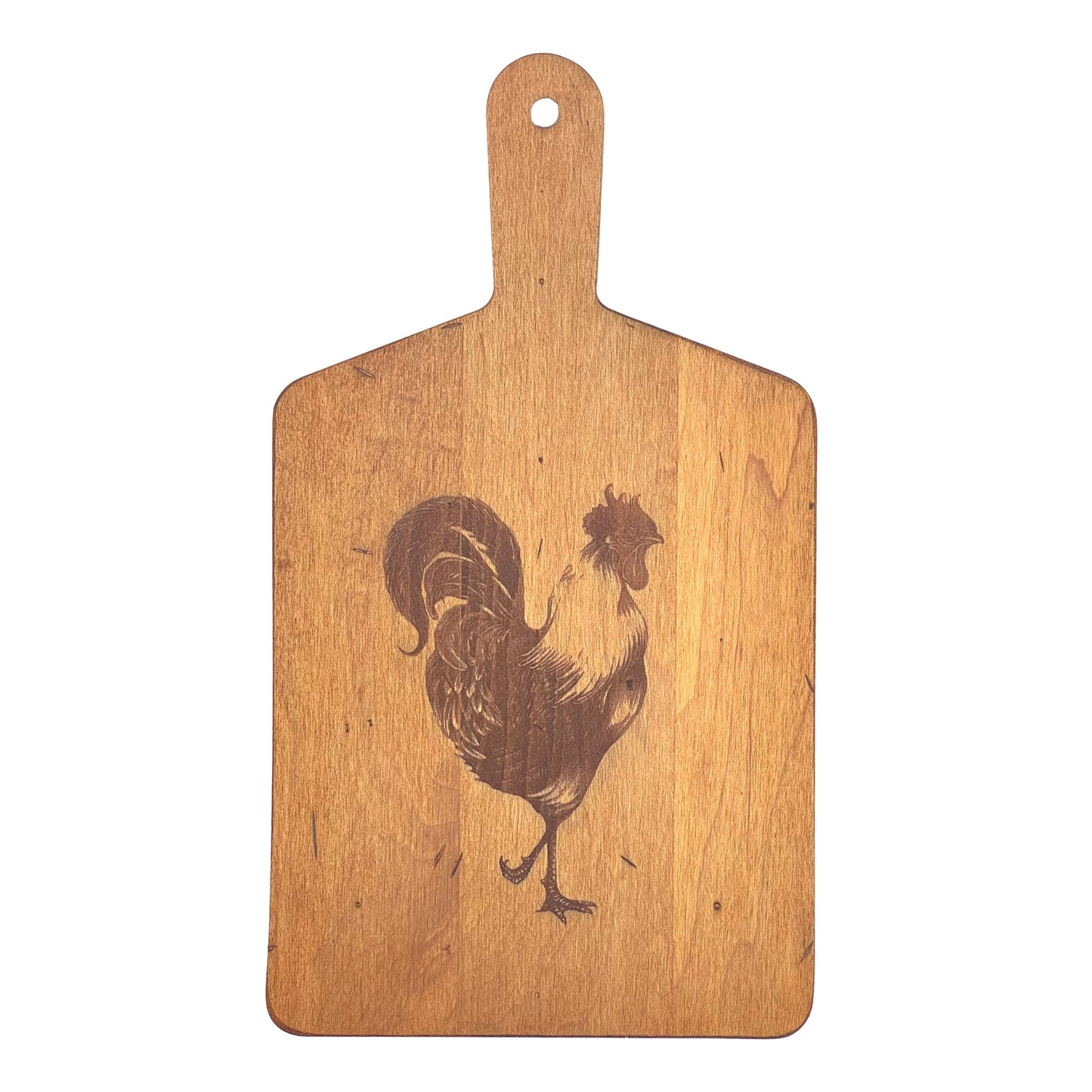 Laura Zindel Artisan Maple Rectangle Handled Serving Board - Rooster