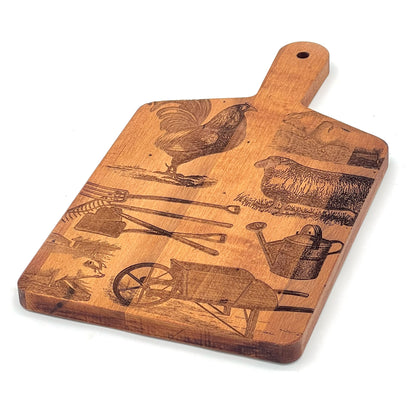 Artisan Maple Rectangle Handled Serving Board - Vintage Farm Collage