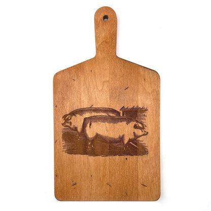 Artisan Maple Rectangle Handled Serving Board - Vintage Pigs
