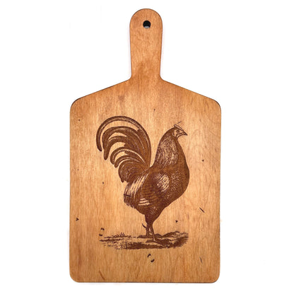 Artisan Maple Rectangle Handled Serving Board - Vintage Rooster