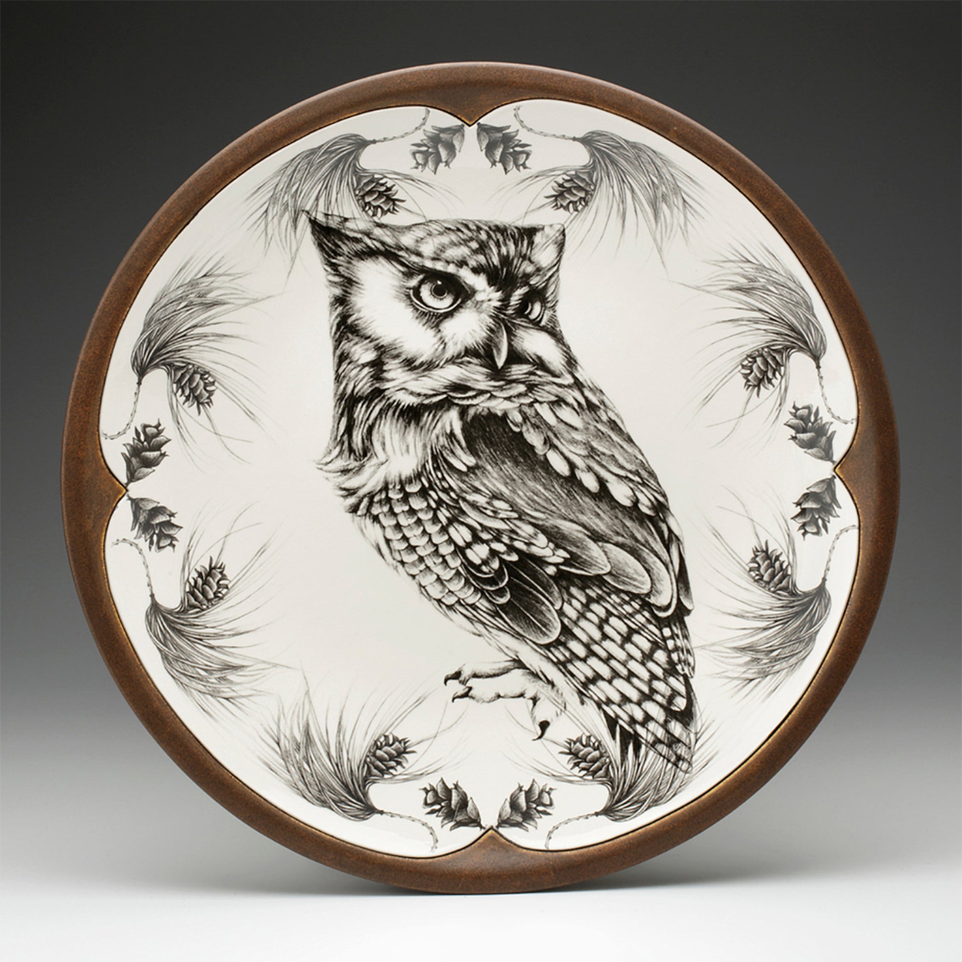 Laura Zindel Round Platter - Screech Owl