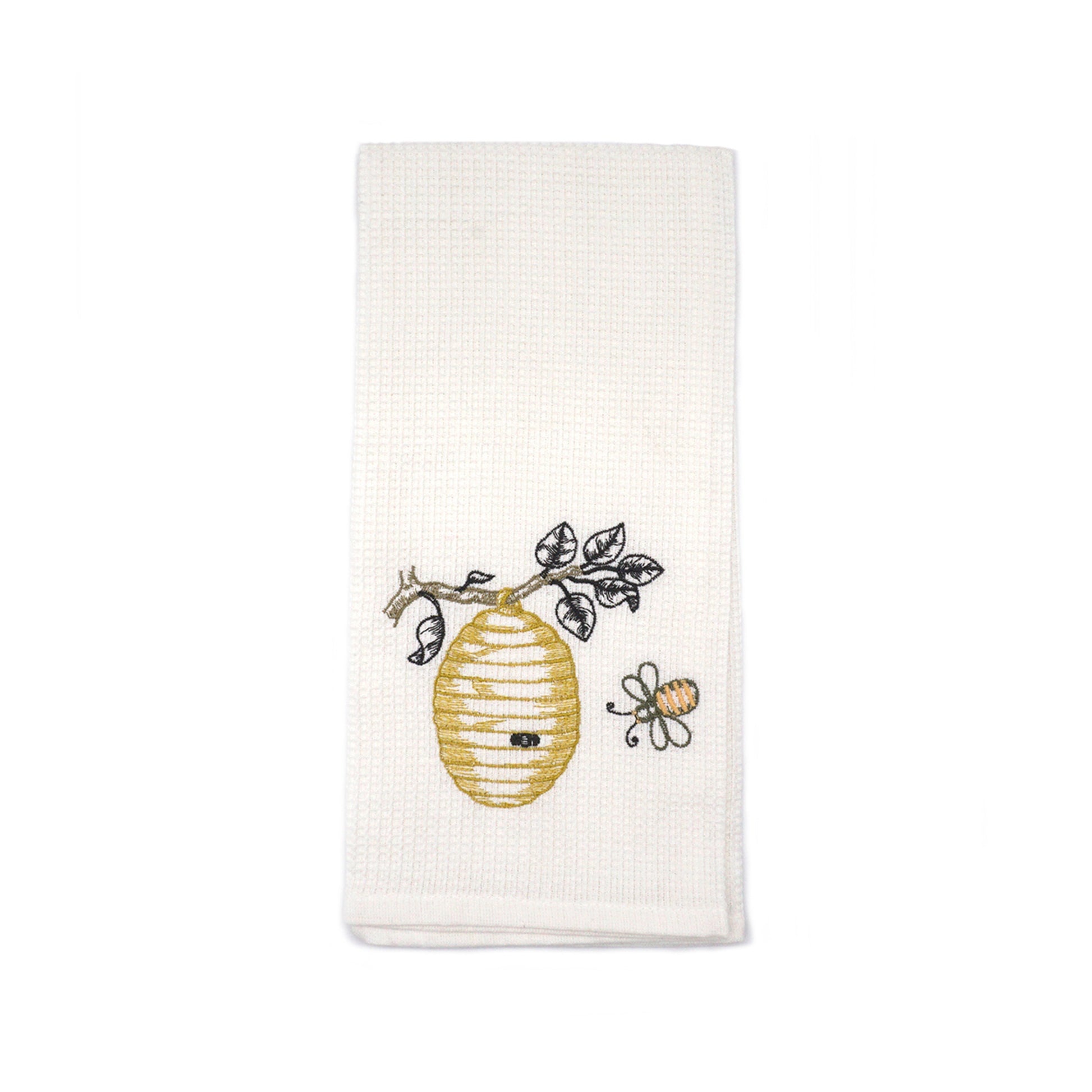 Embroidered Bee Hive Waffle Dishtowel